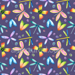 seamless Seamless 3D PBR Texture with Vibrant Watercolor Dragonfly and Butterfly Pattern texture 8k free download PBR