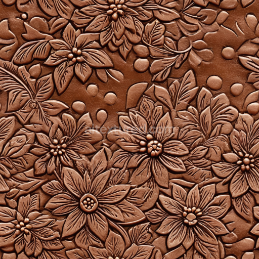 Seamless 3D Embossed Floral Brown Leather PBR Texture with Detailed Grain