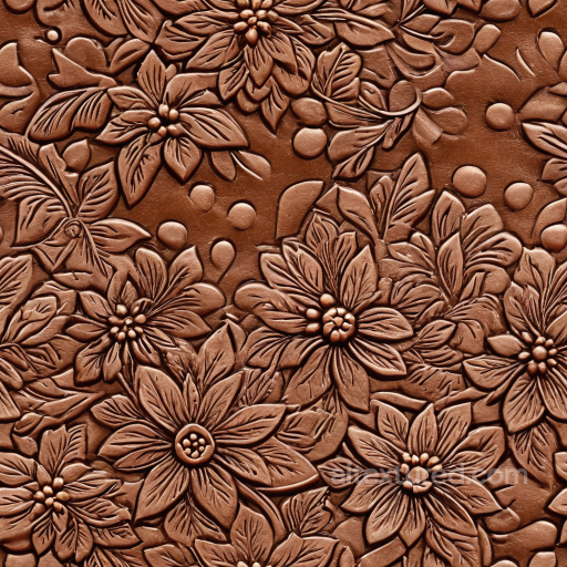 Embossed Floral Brown Leather PBR Texture with Detailed Grain seamless Leather PBR texture