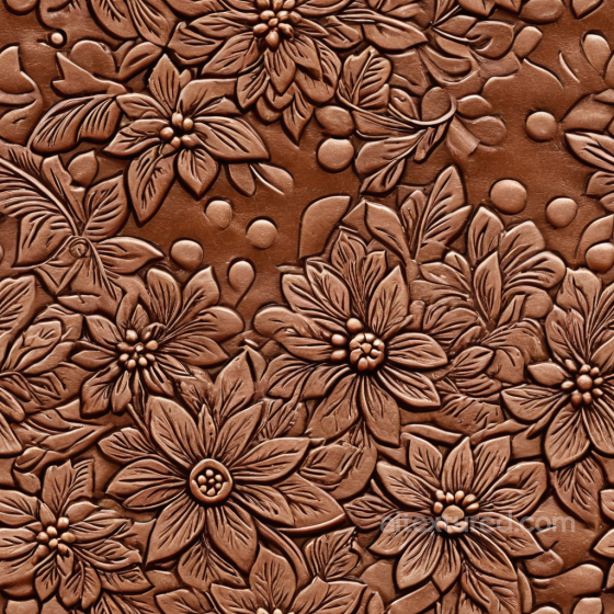 Embossed Floral Brown Leather PBR Texture with Detailed Grain Leather texture preview