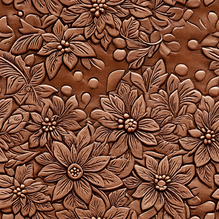 Embossed Floral Brown Leather with Detailed Grain seamless PBR texture preview
