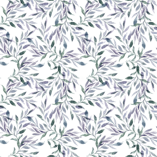 Seamless 3D PBR Texture with Soft Watercolor Wild Flower Leaves in Muted Greens and Purples