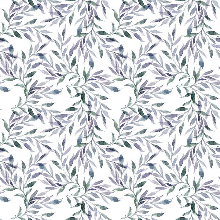 with Soft Watercolor Wild Flower Leaves in Muted Greens and Purples seamless PBR texture preview