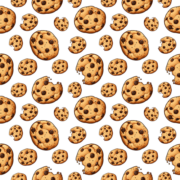 Pattern Featuring Chocolate Chip Cookies on White Background seamless PBR texture preview