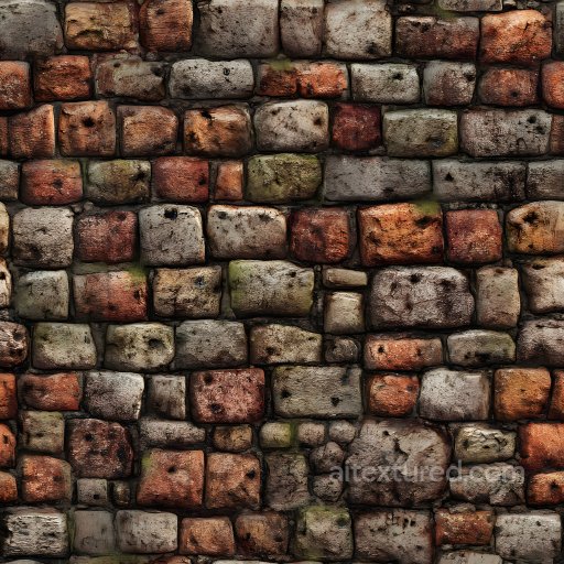 Of Cracked And Holed Multicolored Brick Wall With Worn Surfaces seamless Brick PBR texture