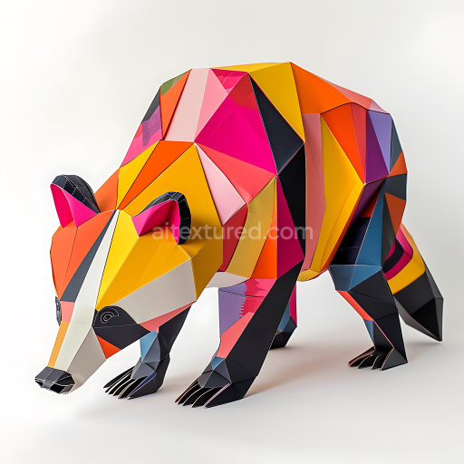 Seamless 3D PBR Texture Featuring Origami-Inspired Badger with Vibrant Geometric Panels