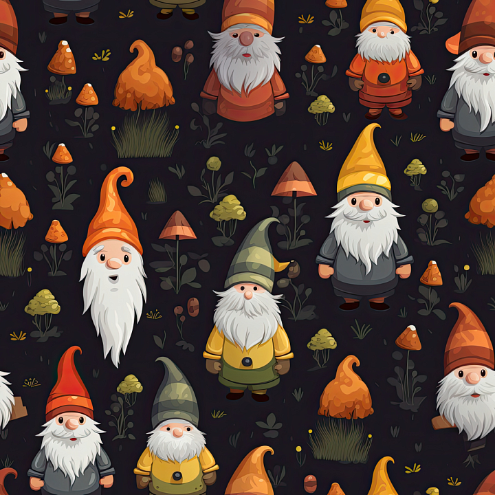 Digital Paper Featuring Cartoon Easter Gnomes And Mushrooms seamless PBR texture preview