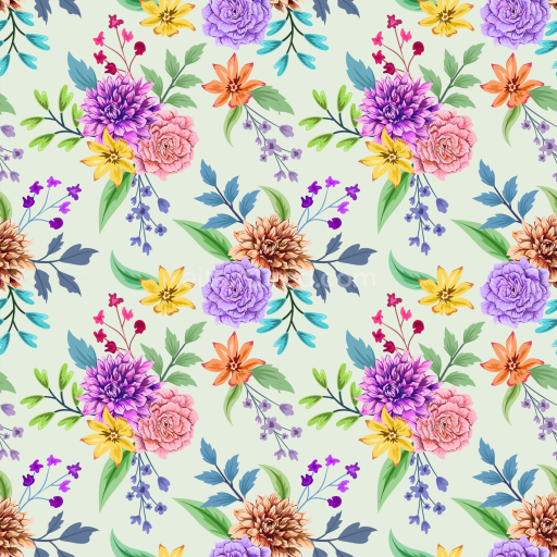 Seamless 3D PBR Floral Pattern Texture Featuring Colorful Detailed Flowers