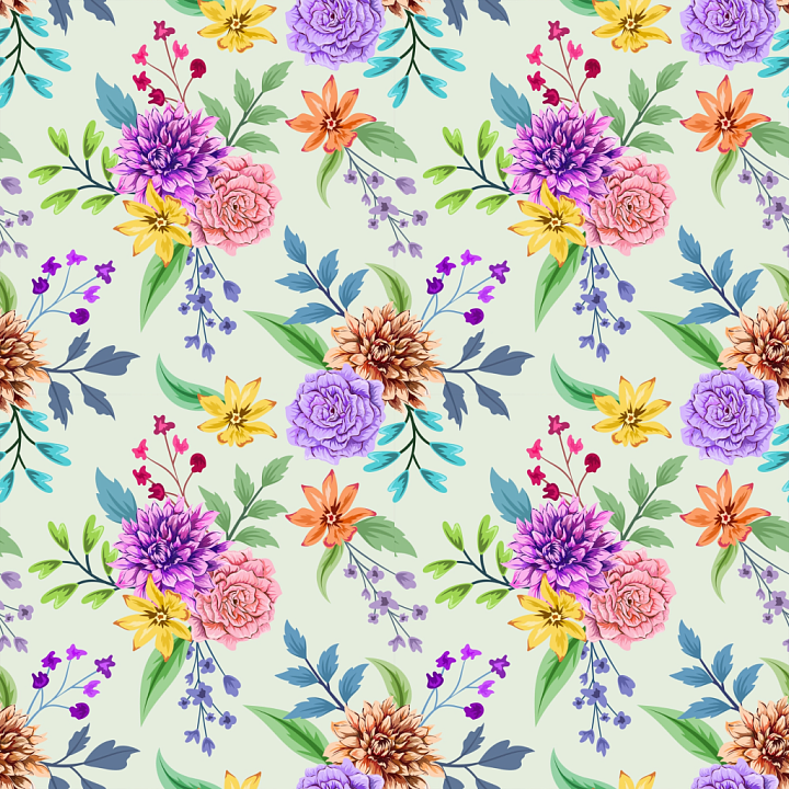 Floral Pattern Featuring Colorful Detailed Flowers seamless PBR texture preview