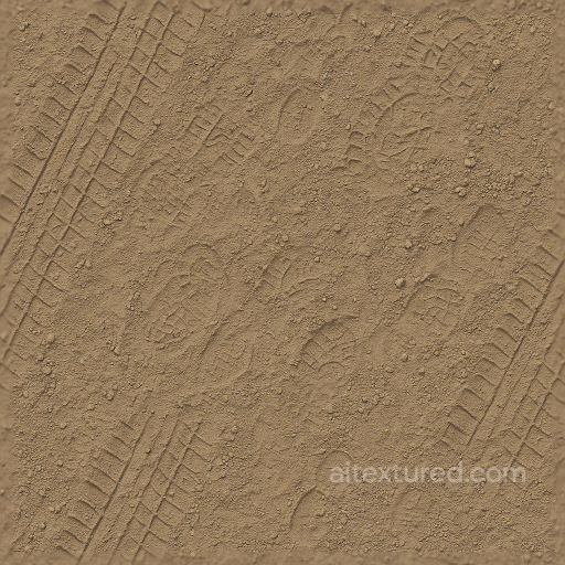 Compacted Dirt Ground Surface With Tire Tracks And Footprints seamless Ground surface PBR texture