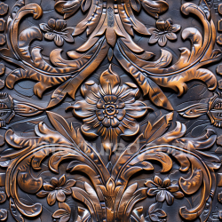 seamless Seamless 3D PBR embossed brown leather texture with intricate floral carving and metallic finish texture 8k free download PBR