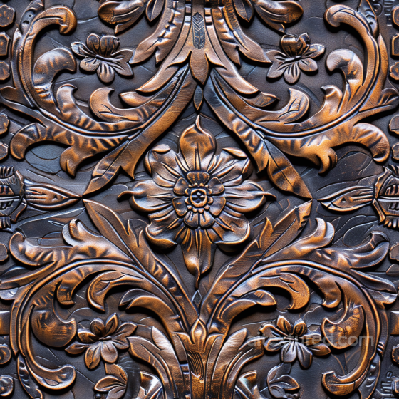 Embossed Brown Leather Texture With Intricate Floral Carving And Metallic Finish Leather texture preview