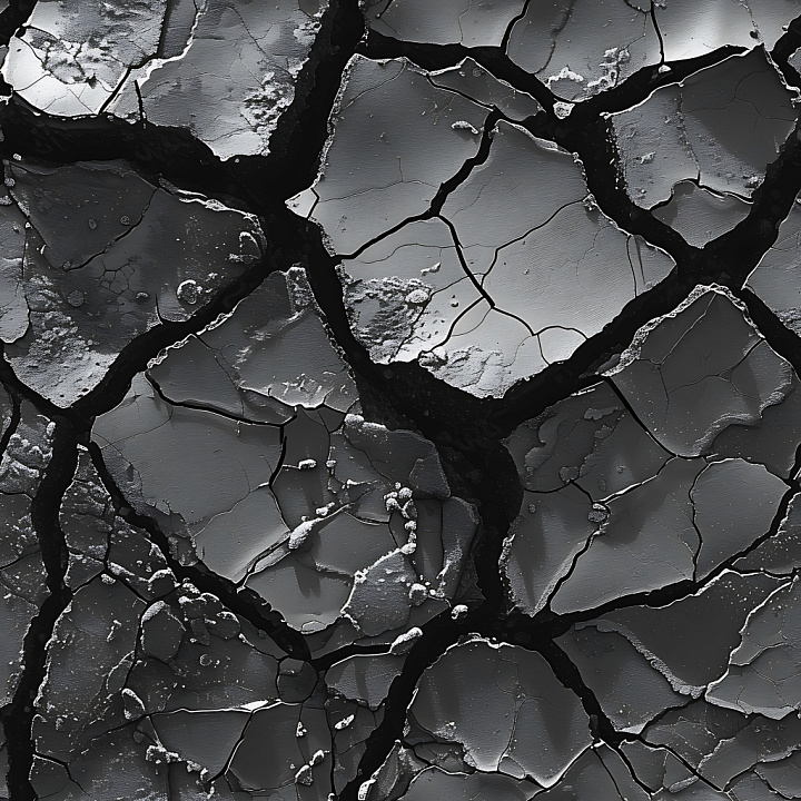 Cracked And Broken Metal With Jagged Fractures And Dark Tones seamless PBR texture preview
