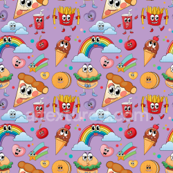 seamless Seamless 3D PBR Cartoon Food Happy Face Pattern Texture in Purple texture 8k free download PBR