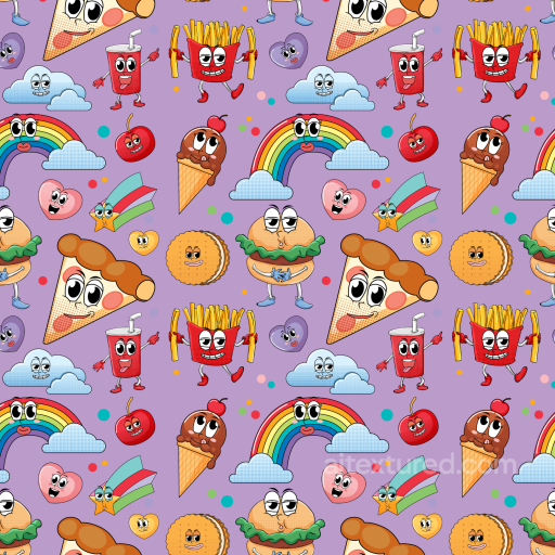 Cartoon Food Happy Face Pattern Texture in Purple seamless Happy Face pattern PBR texture