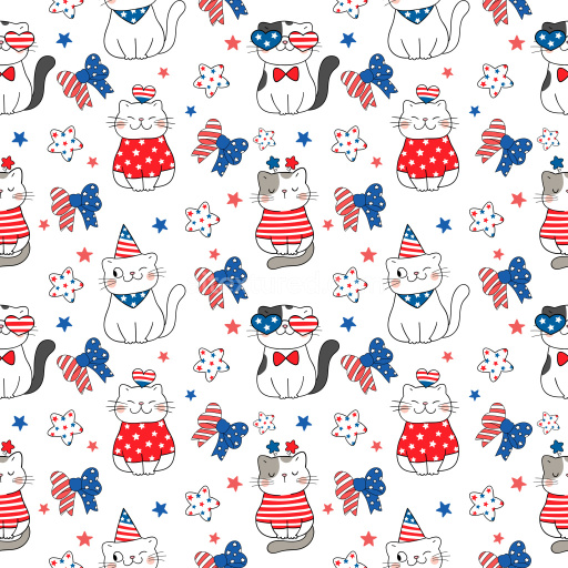 Pattern Bundle - Seamless 3D Pattern PBR Texture Featuring Cartoon Cats with Patriotic Stars and Stripes texture preview