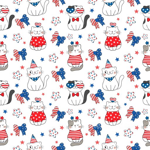 Pattern PBR Texture Featuring Cartoon Cats with Patriotic Stars and Stripes seamless Pattern Bundle PBR texture