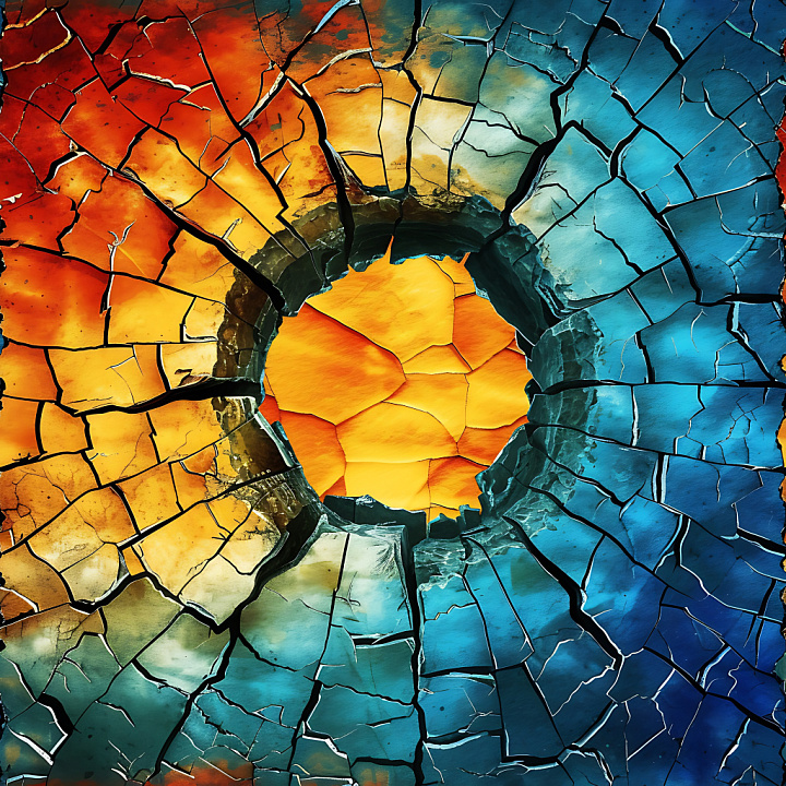 Cracked & Holes of Vividly Cracked Paint with Central Hole and Radiant… seamless PBR texture preview