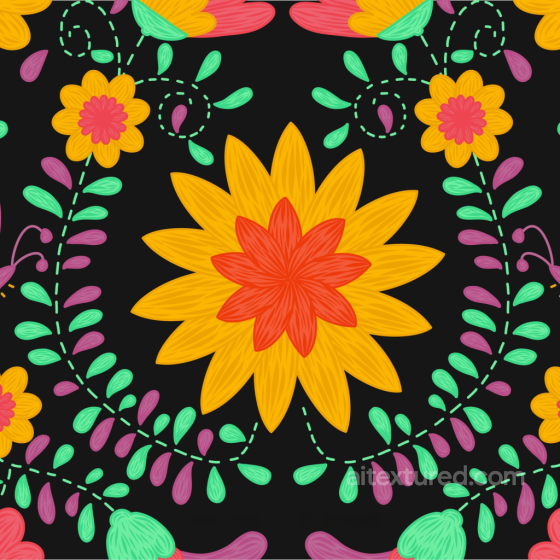 Embroidered Floral Fabric Texture In Vibrant Yellow, Red, And Green Embroidered floral texture preview