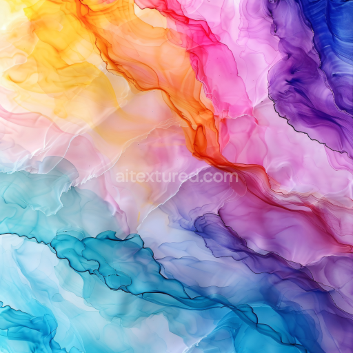 Seamless 3D Alcohol Ink PBR Texture Featuring Multicolor Fluid Waves and Soft Transitions