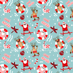 seamless Seamless 3D PBR Christmas Pattern Texture Featuring Skateboarding Santa & Cool Reindeer texture 8k free download PBR