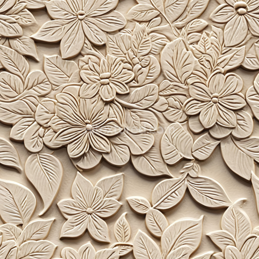 Seamless 3D embossed floral leather PBR texture in beige