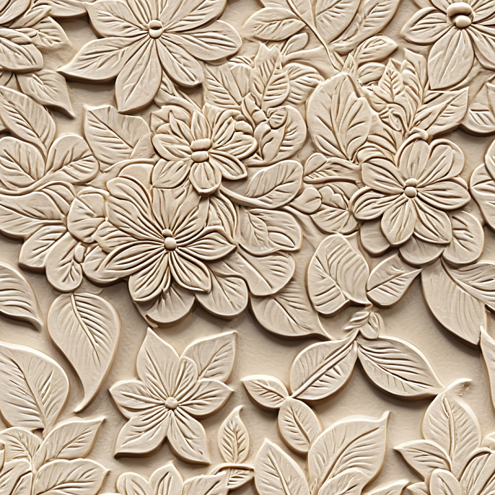 Embossed Floral Leather In Beige seamless PBR texture preview