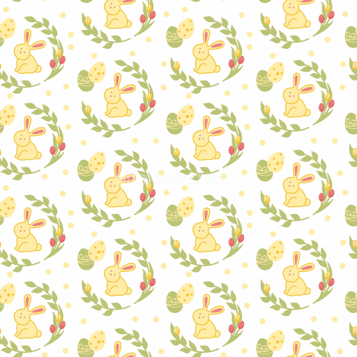 Seamless 3D PBR Texture Featuring Cute Easter Bunnies and Colorful Eggs on White Background