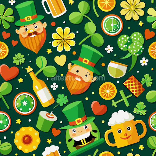 Seamless 3D PBR Digital Paper Texture with St Patrick Themed Cartoon Icons
