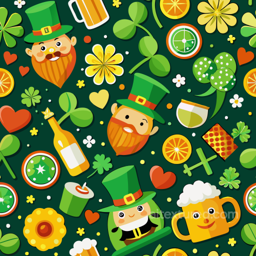 Digital Paper Texture with St Patrick Themed Cartoon Icons seamless St patrick digital paper bundle PBR texture