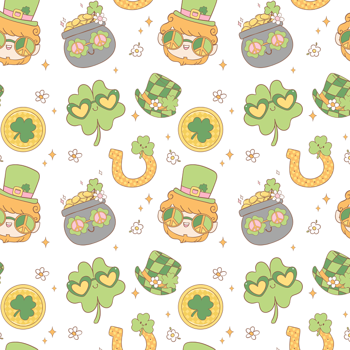 St Patrick Cartoon Pattern Digital Paper seamless PBR texture preview