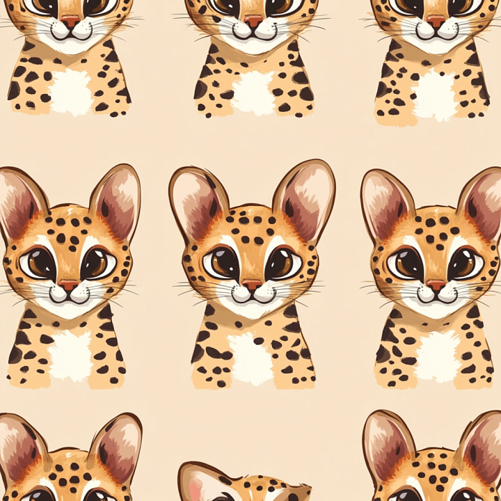 Leopard Print Fabric with Cute Cartoon Cats seamless PBR texture preview