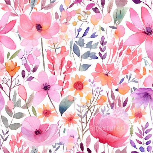 Soft Pink Watercolor Floral Fabric Pattern seamless Pink Flower PBR texture