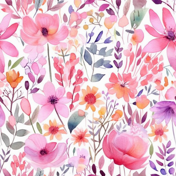 Soft Pink Watercolor Floral Fabric Pattern seamless PBR texture preview