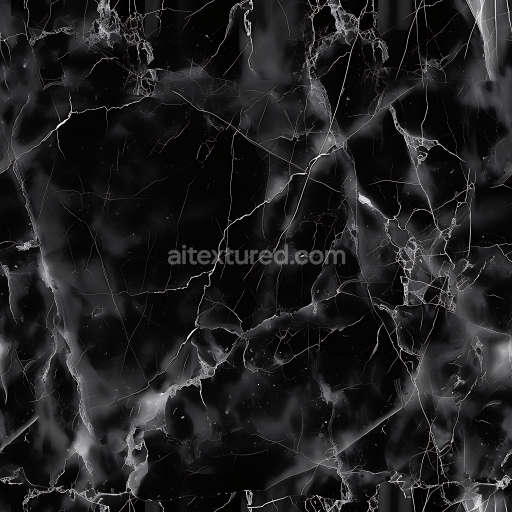 Seamless 3D Black Natural Marble PBR Texture with Delicate White Veining