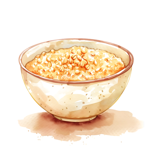 Barley Porridge Breakfast Bowl Watercolor Illustration with Warm Earth Tones