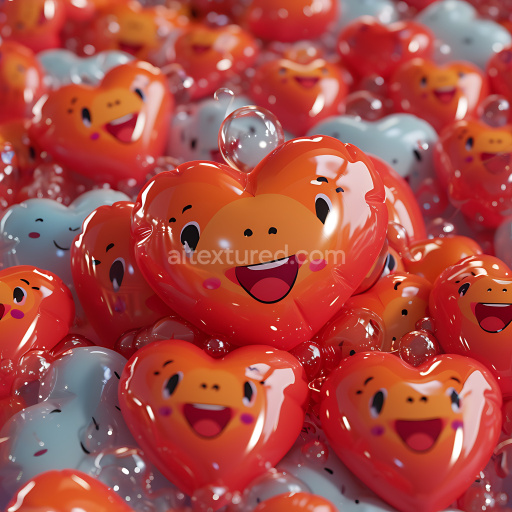 Seamless 3D Inflated Heart-Shaped PBR Vinyl Texture with Cartoon Faces
