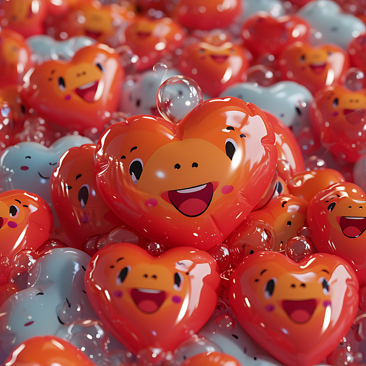 Inflated Heart-Shaped Vinyl with Cartoon Faces seamless PBR texture preview