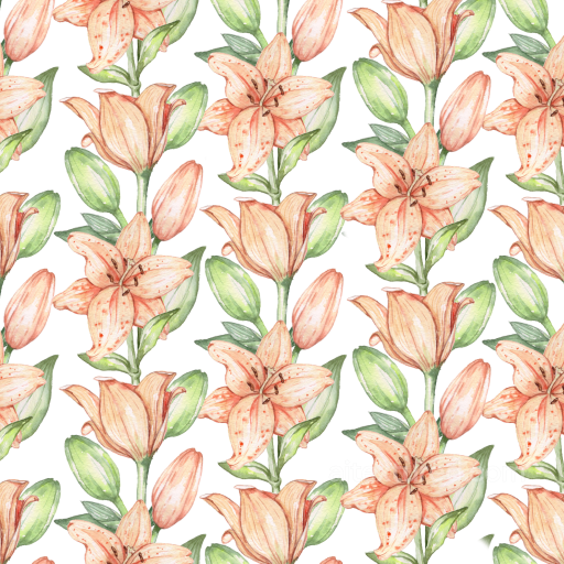 Wild Flower Texture Featuring Peach Lilies and Green Leaves seamless Wild Flower  PBR texture