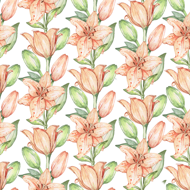 Wild Flower Featuring Peach Lilies and Green Leaves seamless PBR texture preview