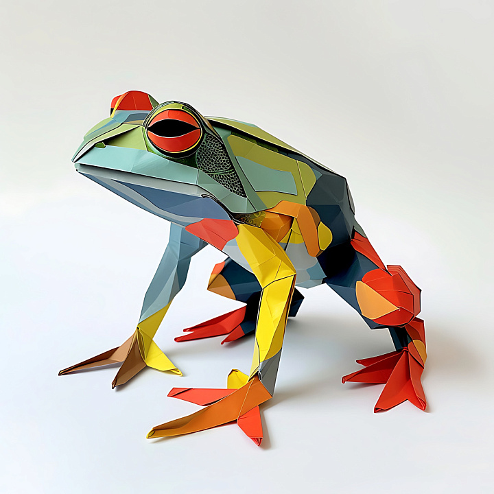 Featuring Colorful Origami Bullfrog Pattern seamless PBR texture preview