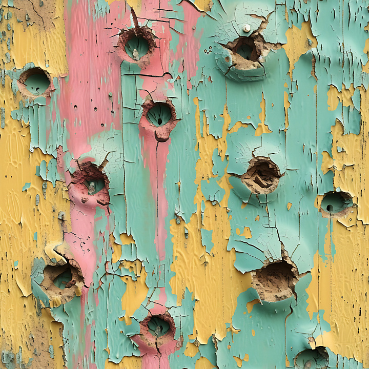 Cracked & Holes of Multi-Colored Peeling Painted Wood seamless PBR texture preview