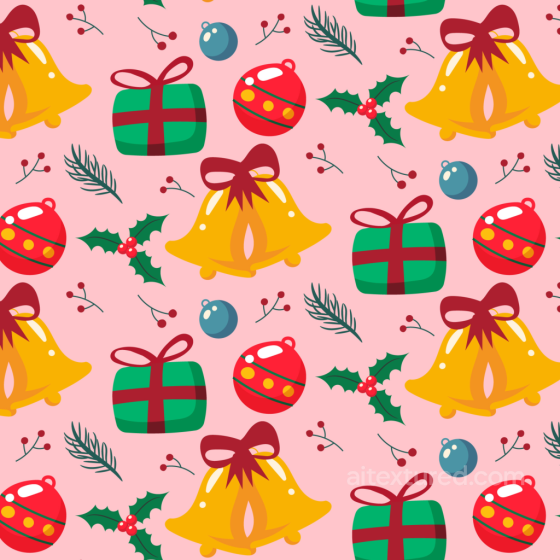 Featuring Bright Christmas Bells, Gifts & Holly on Pink Background All Christmas Digital paper texture preview