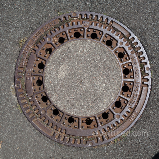 Rusty Cast Iron Manhole Cover Texture for PBR seamless Asphalt PBR texture
