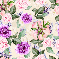 seamless Seamless 3D PBR Floral Fabric Texture Featuring Watercolor Roses and Leaves texture 8k free download PBR