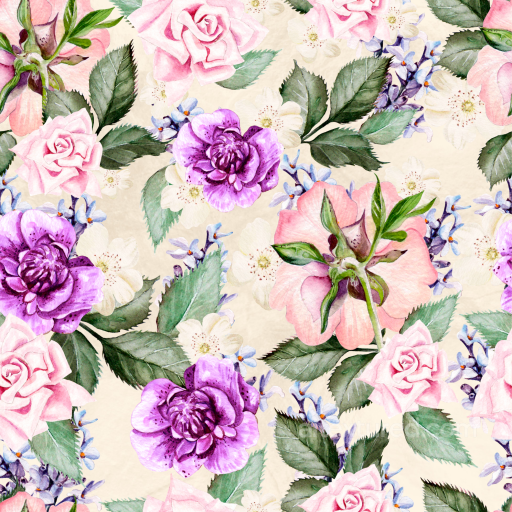Floral Fabric Texture Featuring Watercolor Roses and Leaves seamless Flower  PBR texture