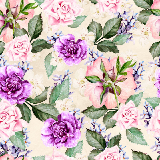 Floral Fabric Texture Featuring Watercolor Roses and Leaves Flower texture preview