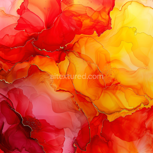 Seamless 3D Alcohol Ink PBR Texture Featuring Fiery Red and Orange Fluid Swirls