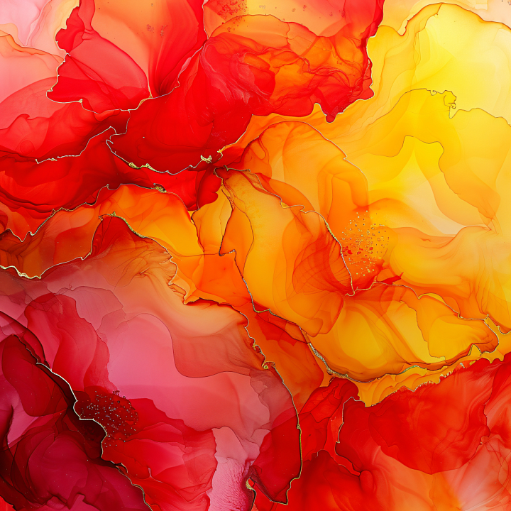 Alcohol Ink Featuring Fiery Red and Orange Fluid Swirls seamless PBR texture preview