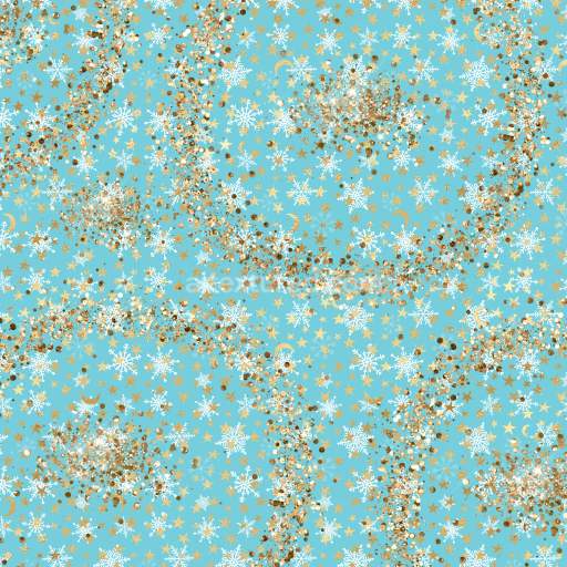 Seamless 3D PBR Texture Featuring Blue Background with White Snowflakes and Gold Glitter Stars